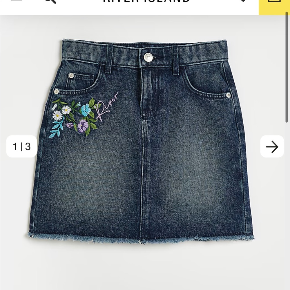 River Island denim embroidered skirt